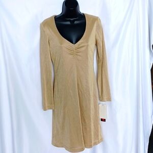 NWT Essential Dress Co gold cocktail dress, lined, machine wash, sz 6